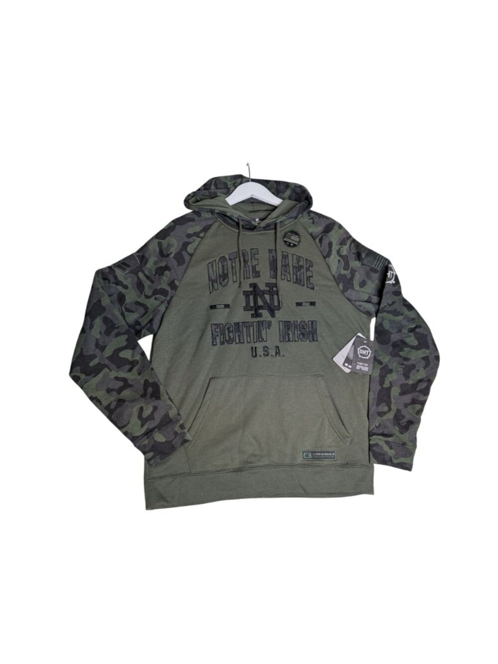 Mens Colosseum Olive/Camo Notre Dame Fighting Irish OHT Military Hoodie Sz L - Picture 2 of 12
